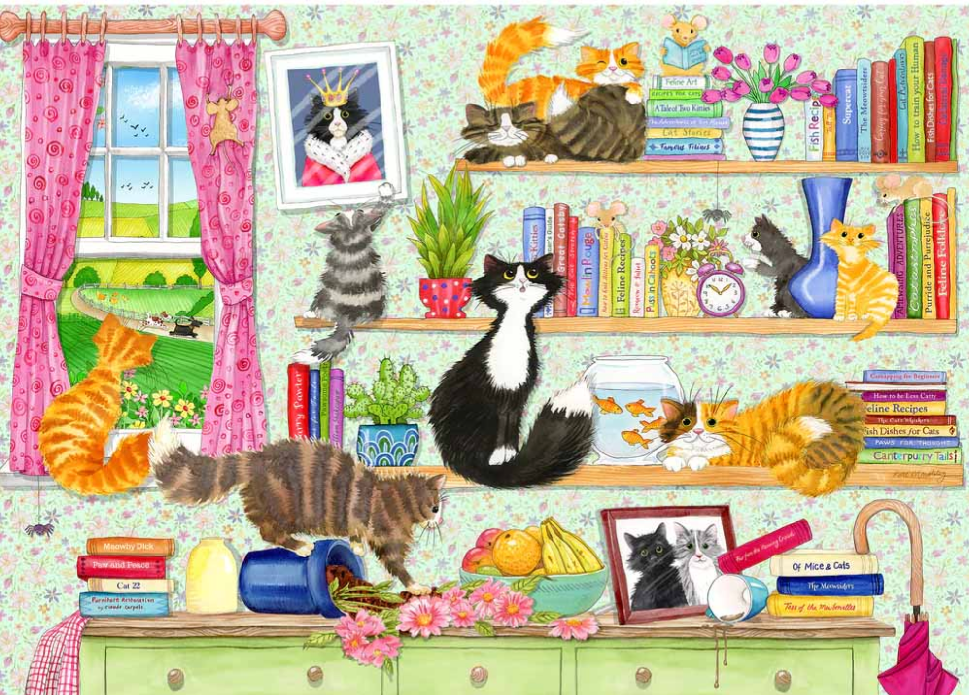 Catastrophe Cottage: Cats on the Bookshelves | 500 Piece Puzzle