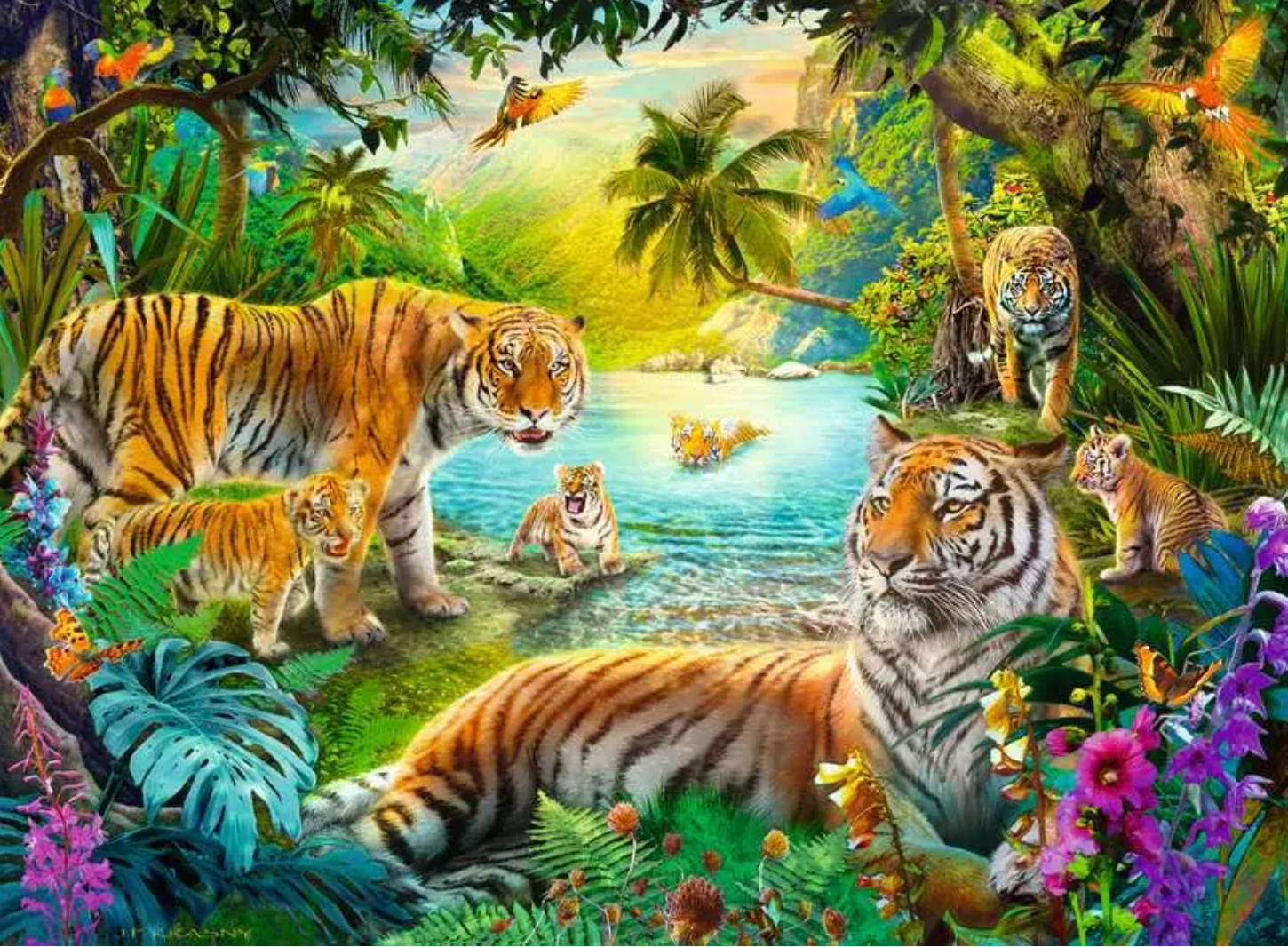 Tiger Family in Oasis | 500 Piece Puzzle
