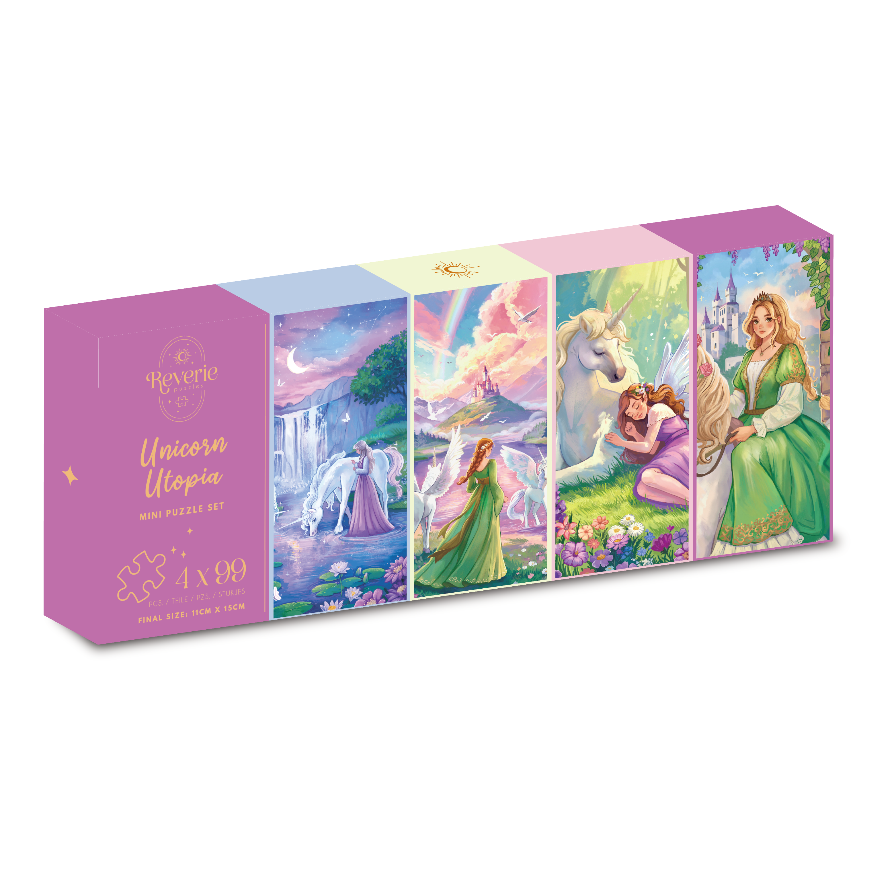 Unicorn Utopia | 4 x 99 Piece Mini Puzzle Set